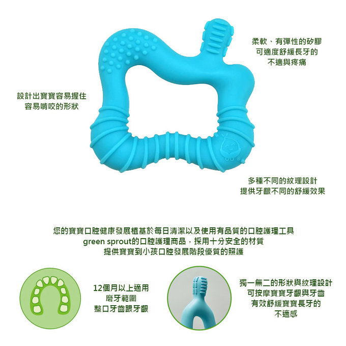 美國 green sprouts 小綠芽  食品安全等級矽膠固齒器/潔牙固齒器單入組_水藍_GS385300