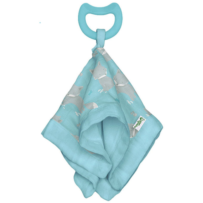 美國 green sprouts 小綠芽 雙層吸水 100%有機棉細紗布之【安撫巾與食品安全等級固齒器】_小狐狸 _GS385364-AF