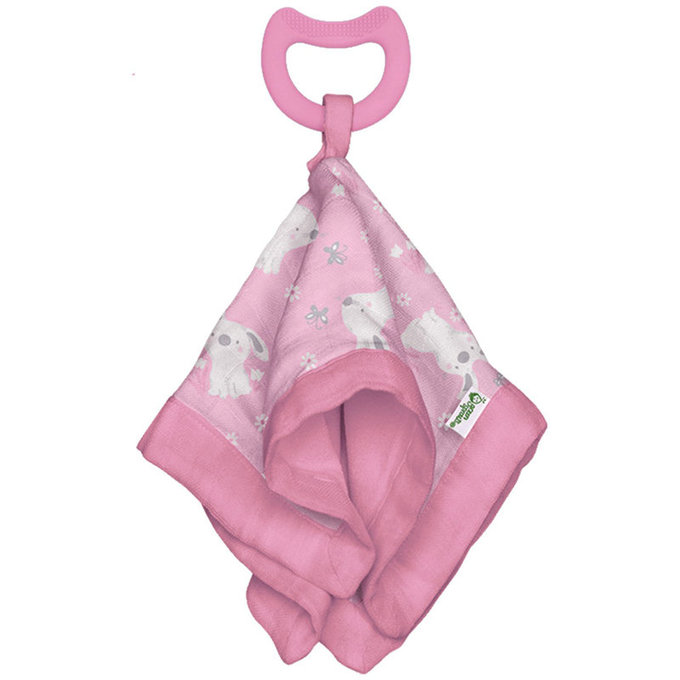 美國 green sprouts 小綠芽 雙層吸水 100%有機棉細紗布之【安撫巾與食品安全等級固齒器】_兔寶寶 _GS385364-PB