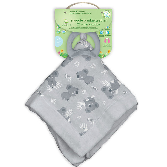 美國 green sprouts 小綠芽  雙層吸水 100%有機棉細紗布之【安撫巾與食品安全等級固齒器】_無尾熊 _GS385364-GK