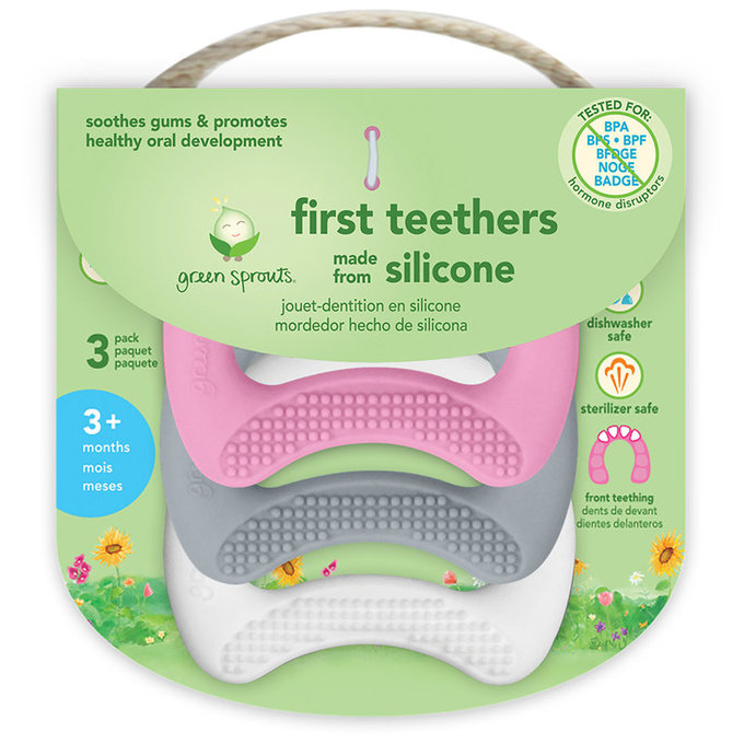 美國 green sprouts 小綠芽 食品安全等級矽膠固齒器3入組_粉月亮_GS385372-PK