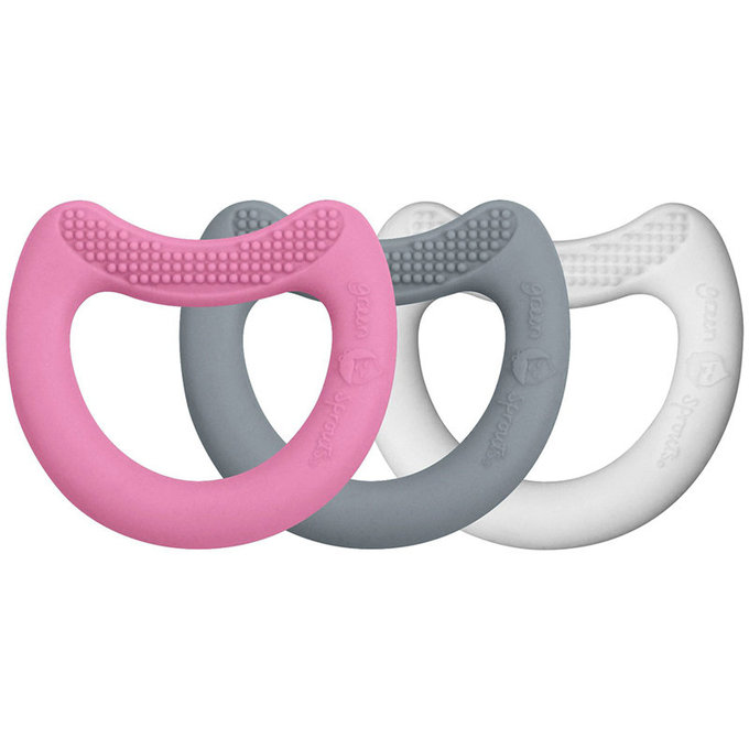 美國 green sprouts 小綠芽 食品安全等級矽膠固齒器3入組_粉月亮_GS385372-PK