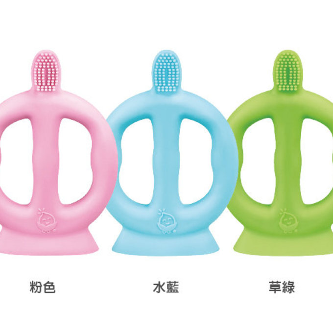 美國 green sprouts 小綠芽 食品安全等級矽膠固齒器兼牙刷_水藍_GS305300A