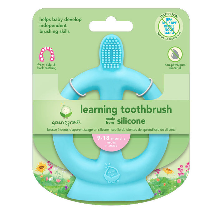 美國 green sprouts 小綠芽 食品安全等級矽膠固齒器兼牙刷_水藍_GS305300A