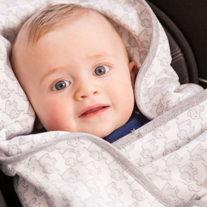 英國 JoJo Maman BeBe 100%純棉可愛大象多功能小薄被/純棉毯_ 甜蜜粉(JJD6934P)