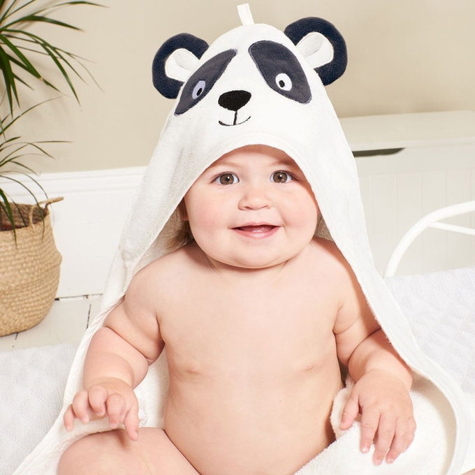 英國 JoJo Maman BeBe 100%純棉動物造型連帽浴巾/包巾_ 米白浣熊(JJE2847)