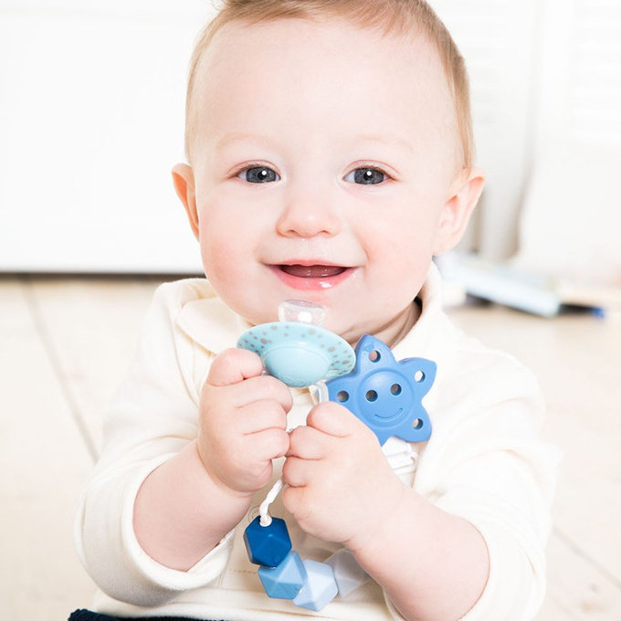 英國 JoJo Maman BeBe 嬰幼兒矽膠玩具鍊/奶嘴鍊_水藍(JJE2049)