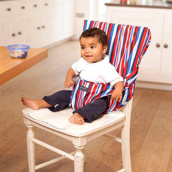 英國 JoJo Maman BeBe 可攜帶式口袋組寶寶安全餐椅套_深藍條紋(JJB1225-B)-