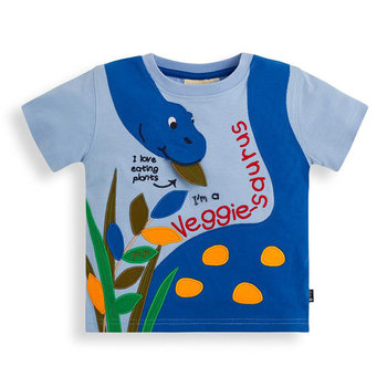 英國 JoJo Maman BeBe 超優質嬰幼兒/兒童100％純棉短袖上衣/T-shirt/動物T_藍色恐龍(JJE5301)-
