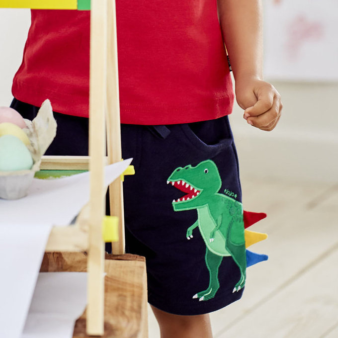 英國 JoJo Maman BeBe 超優質嬰幼兒/兒童100% 純棉綁繩短褲_恐龍來了(JJH1521)