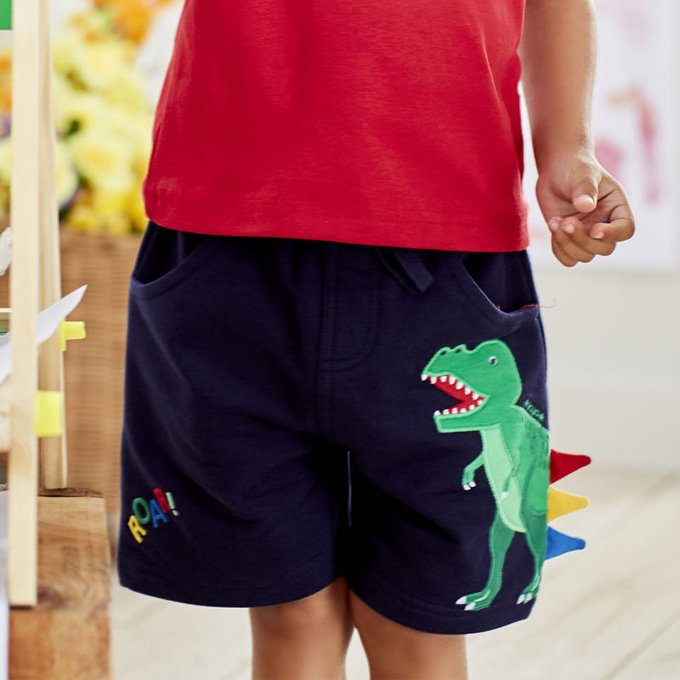 英國 JoJo Maman BeBe 超優質嬰幼兒/兒童100% 純棉綁繩短褲_恐龍來了(JJH1521)