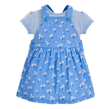 英國 JoJo Maman BeBe 超優質嬰幼兒/兒童100％純棉2件式短袖洋裝_藍色花海(JJH1396)-
