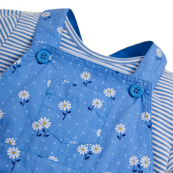 英國 JoJo Maman BeBe 超優質嬰幼兒/兒童100％純棉2件式短袖洋裝_藍色花海(JJH1396)