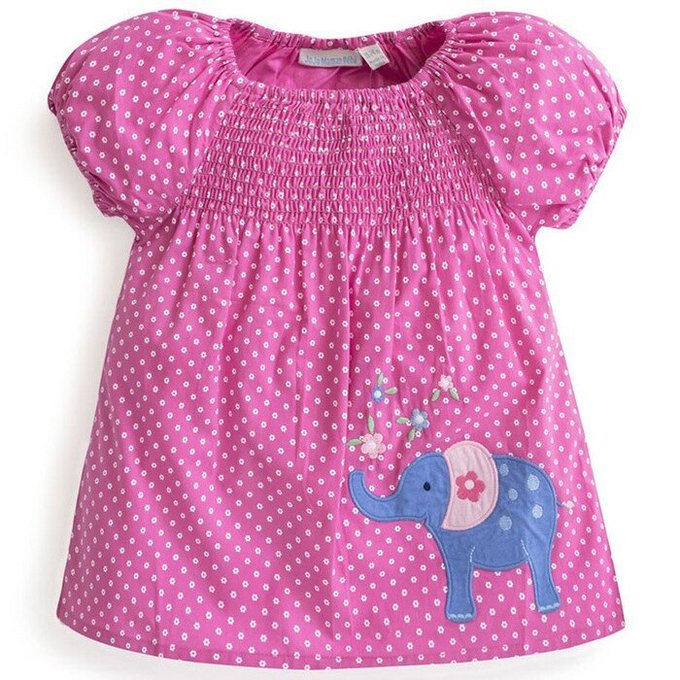 英國 JoJo Maman BeBe 嬰幼兒短袖純棉上衣單入組_粉點大象 (JJGS-e1152)