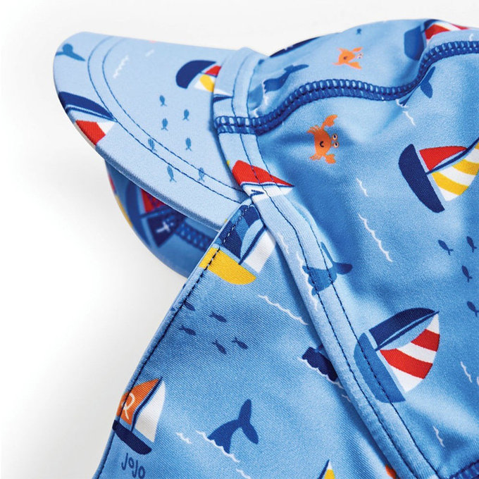 英國 JoJo Maman BeBe 嬰幼兒/兒童泳裝戲水UPF50+防曬護頸遮陽帽_ 一帆風順(JJE5024)