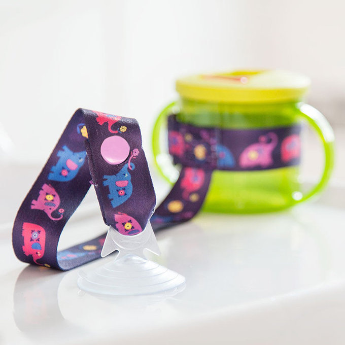 英國 JoJo Maman BeBe 杯子/玩具防掉落帶兩件組_ 紫大象(JJD6122E)