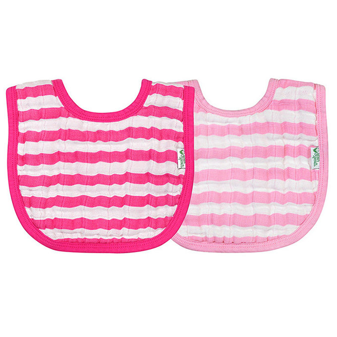 美國green sprouts 小綠芽 暗扣款四超層吸水細緻有機棉細紗布【口水巾圍兜】2入組_桃粉條紋_GS100192-2