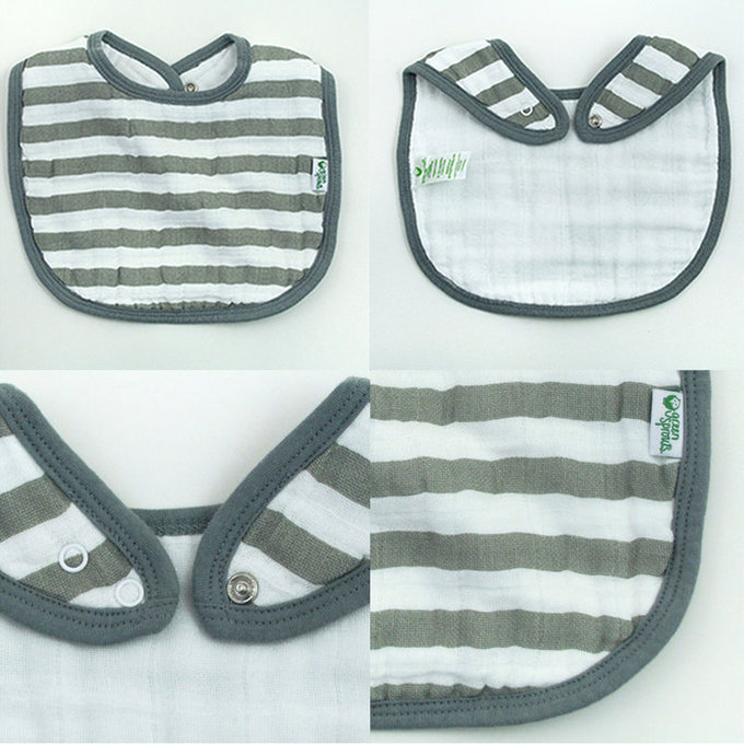 美國green sprouts 小綠芽 暗扣款四超層吸水細緻有機棉細紗布【口水巾圍兜】2入組_桃粉條紋_GS100192-2