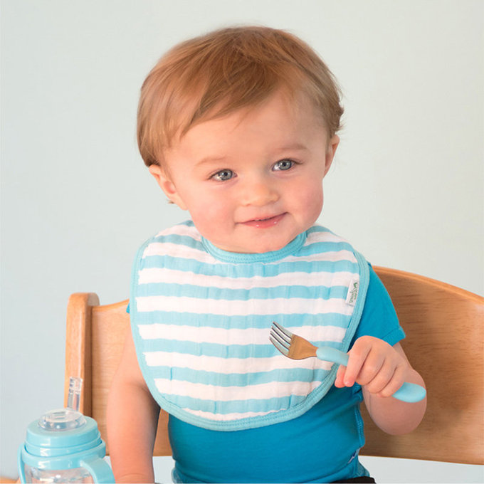 美國green sprouts 小綠芽 暗扣款四超層吸水細緻有機棉細紗布【口水巾圍兜】2入組_桃粉條紋_GS100192-2