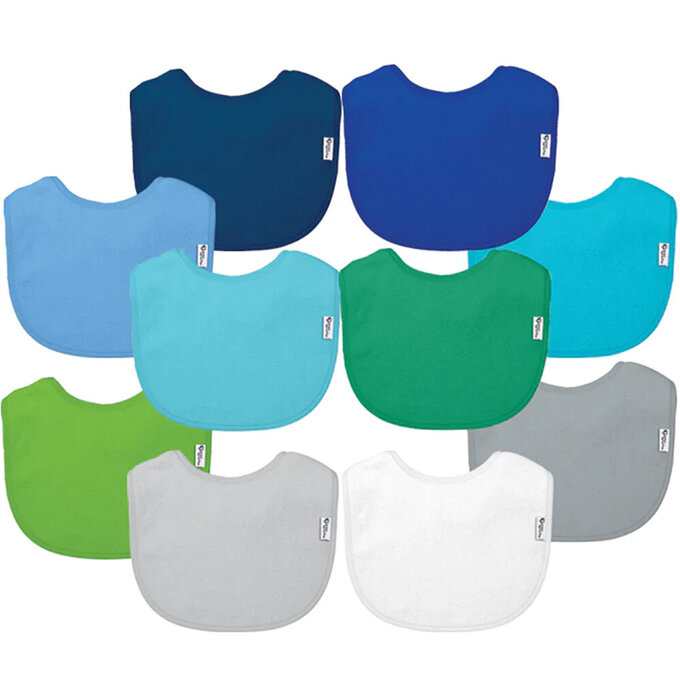 美國 green sprouts 小綠芽三層吸水/防水【口水巾圍兜】10入組_湛藍組_GS101090-BS