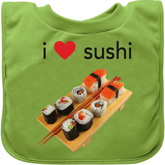 美國 green sprouts 小綠芽 套頭式雙層100%純棉【口水巾圍兜】/【吃飯圍兜】單入組_綠色壽司_GS100060-3