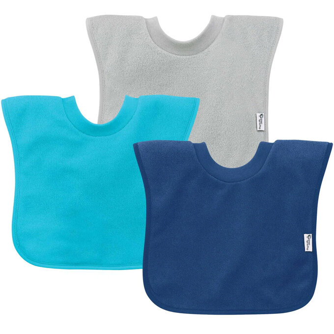 美國 green sprouts 小綠芽三層吸水防水純棉【口水巾圍兜】、【吃飯圍兜】3入組_深藍組_GS101100-BS