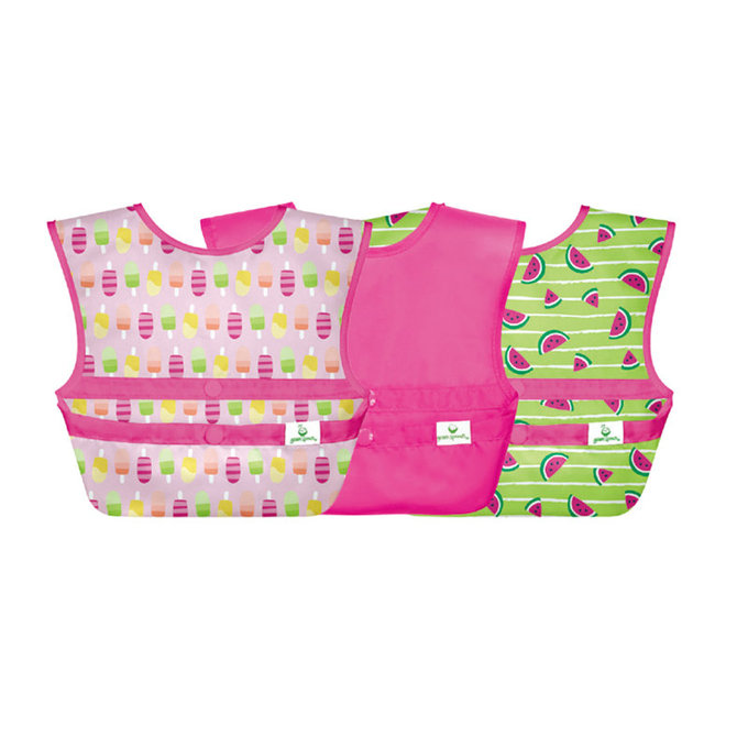 美國 green sprouts 小綠芽 魔鬼氈雙面防水/防食物掉落圍兜/【吃飯圍兜】三入組_西瓜冰棒_GS101247-PP
