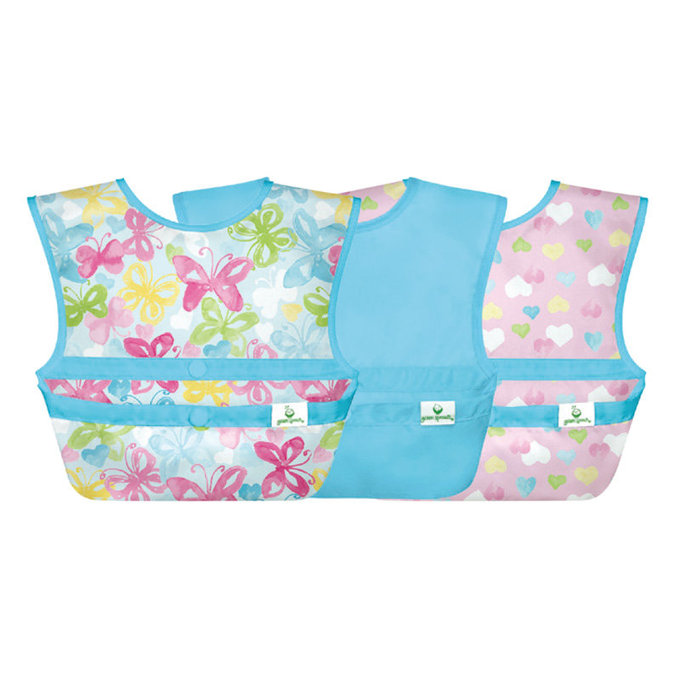 美國 green sprouts 小綠芽 魔鬼氈雙面防水/防食物掉落圍兜/【吃飯圍兜】三入組_愛心蝴蝶_GS101247-AW