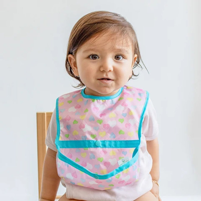 美國 green sprouts 小綠芽 魔鬼氈雙面防水/防食物掉落圍兜/【吃飯圍兜】三入組_愛心蝴蝶_GS101247-AW