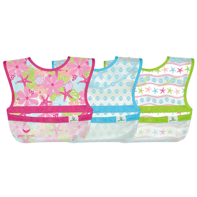 美國 green sprouts 小綠芽 魔鬼氈雙面防水/防食物掉落圍兜/【吃飯圍兜】三入組_繽紛貝殼_ GS101248-PS