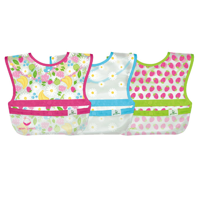 美國 green sprouts 小綠芽 魔鬼氈雙面防水/防食物掉落圍兜/【吃飯圍兜】三入組_繽紛水果_ GS101248-PF