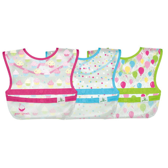 美國 green sprouts 小綠芽 魔鬼氈雙面防水/防食物掉落圍兜/【吃飯圍兜】三入組_杯子蛋糕_ GS101248-PC