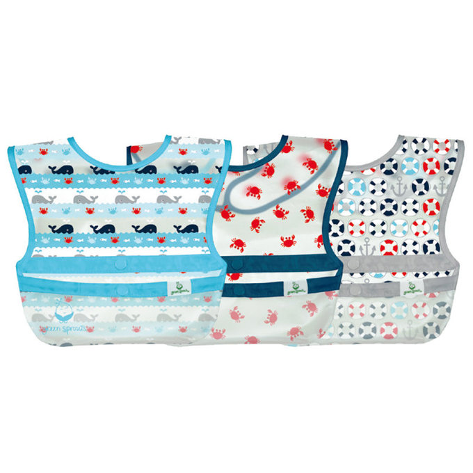 美國 green sprouts 小綠芽 魔鬼氈雙面防水/防食物掉落圍兜/【吃飯圍兜】三入組_紅螃蟹_ GS101248-AW