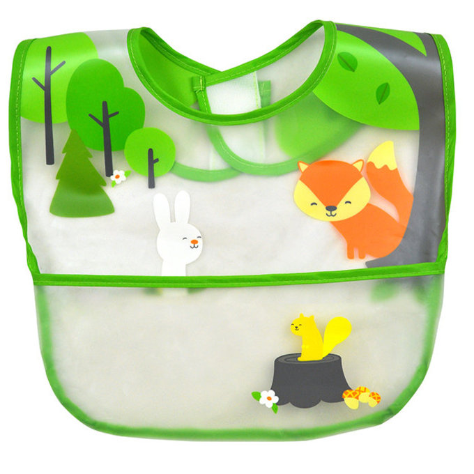 美國green sprouts 小綠芽 雙面防水/防食物掉落圍兜/【吃飯圍兜】3入組_綠狐狸_GS101360-3