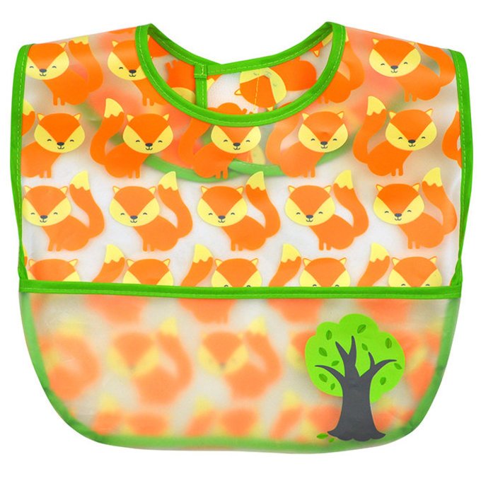 美國green sprouts 小綠芽 雙面防水/防食物掉落圍兜/【吃飯圍兜】3入組_綠狐狸_GS101360-3