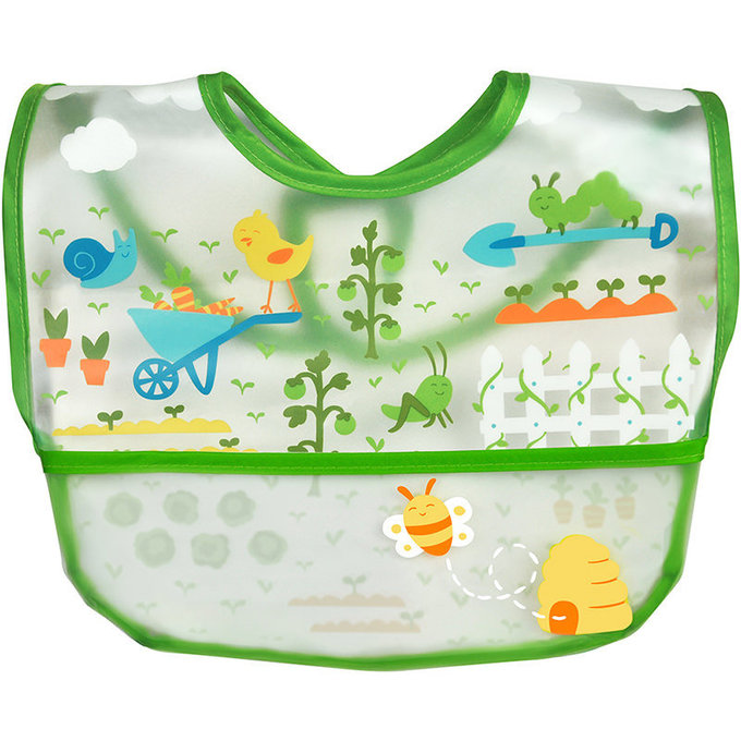 美國green sprouts 小綠芽 魔鬼氈雙面防水/防食物掉落圍兜/【吃飯圍兜】單入組_綠色花園_GS101361-2