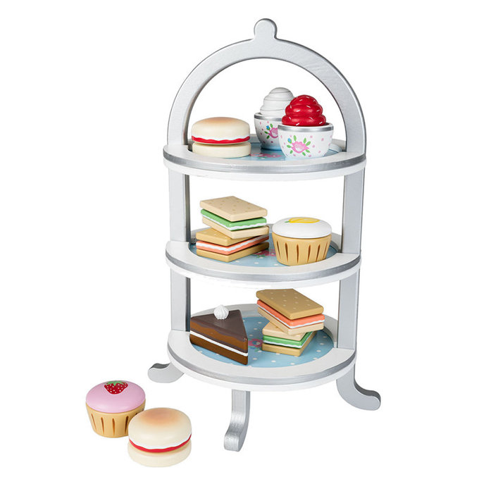 英國 JoJo Maman BeBe 優質玩具/益智/家家酒/角色扮演玩具_實木系列_下午茶/點心架_JJD9150