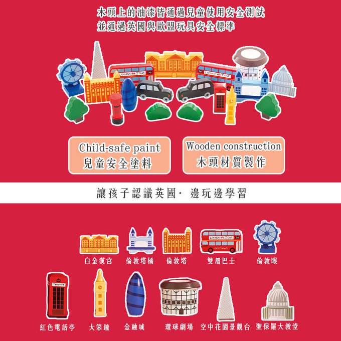 英國 JoJo Maman BeBe 超優質/益智/積木/五感玩具_實木系列_城市旅行_JJD4032