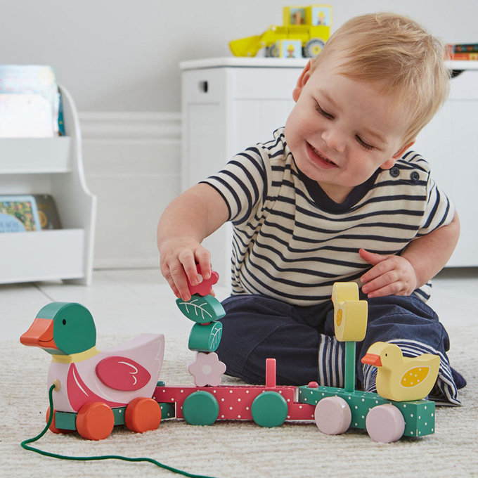 英國 JoJo Maman BeBe 超優質/益智/積木/五感玩具_實木系列_手拉呱呱鴨走走_JJE6468