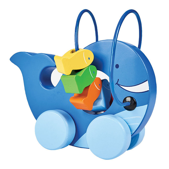 英國 JoJo Maman BeBe 超優質/益智/積木/五感玩具_實木系列_鯨魚阿胖撥珠_JJE2491_15*8*15cm