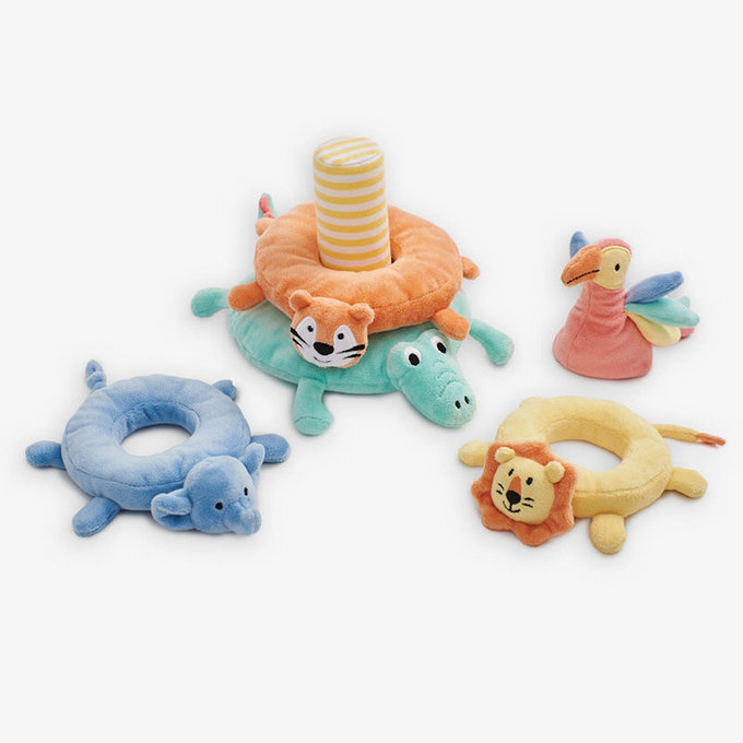 英國 JoJo Maman BeBe 優質玩具/安撫玩偶/動物套圈圈_布玩系列_彩虹動物疊疊樂_JJE2486