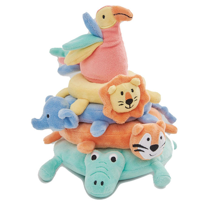 英國 JoJo Maman BeBe 優質玩具/安撫玩偶/動物套圈圈_布玩系列_彩虹動物疊疊樂_JJE2486