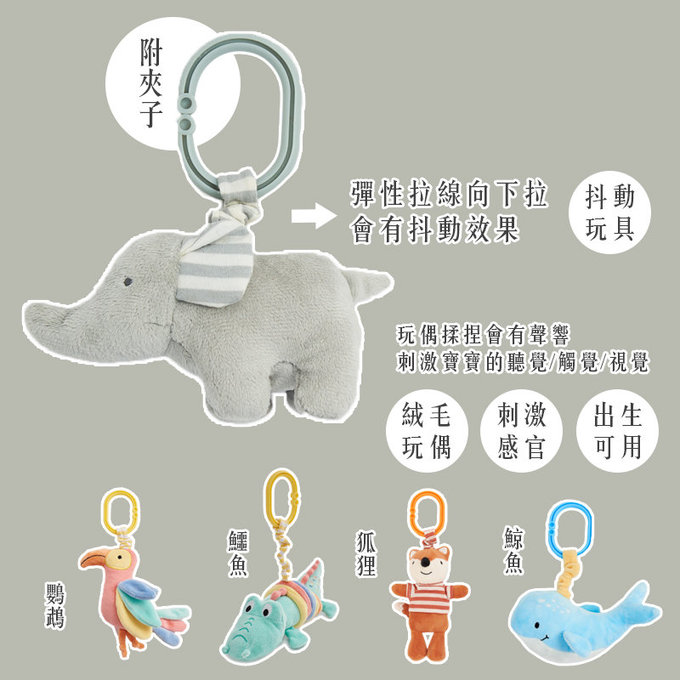 英國 JoJo Maman BeBe 優質玩具/嬰兒床/推車安撫玩具_布玩系列_大象_(JJE6528)