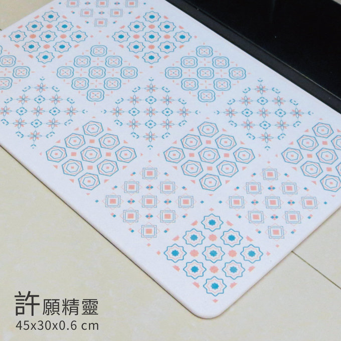 【森呼吸矽藻土】花磚印象日本製超薄矽藻土吸水墊(L)-30*45 -2入組-許願精靈