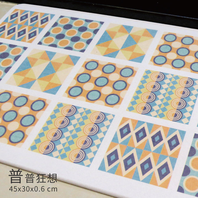 【森呼吸矽藻土】花磚印象日本製超薄矽藻土吸水墊(L)-30*45 -2入組-普普狂想