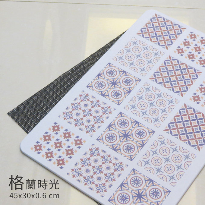 【森呼吸矽藻土】花磚印象日本製超薄矽藻土吸水墊(L)-30*45 -2入組-格蘭時光 