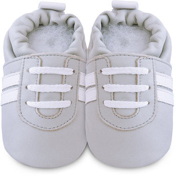 英國 shooshoos 健康無毒真皮手工學步鞋/嬰兒鞋/室內鞋/室內保暖鞋_灰白運動型 (SS102958)(公司貨)-
