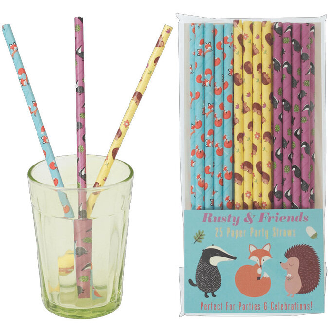 英國 Rex London 派對紙吸管 25 入組_刺蝟&狐狸_RL26059