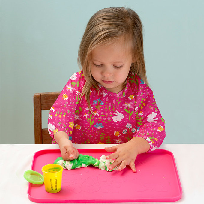 美國 green sprouts 小綠芽 超防滑寶寶學習吃飯矽膠耐熱學習餐盤/餐墊_桃紅_GS196300-1