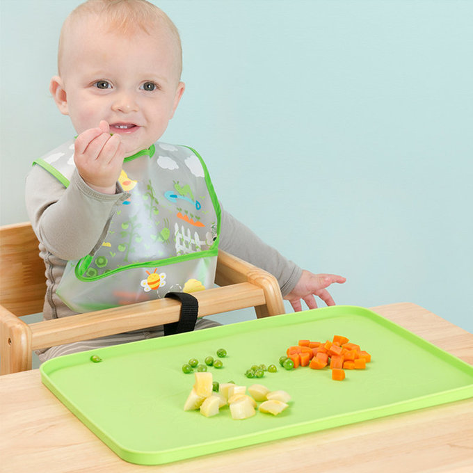 美國 green sprouts 小綠芽 超防滑寶寶學習吃飯矽膠耐熱學習餐盤/餐墊_草綠_GS196300-3